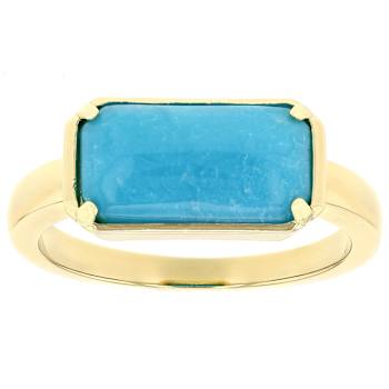 Kingman Turquoise Cushion Ring In 18K Gold Over Sterling Silver