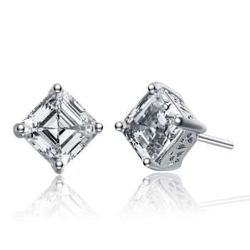 Square CZ Stud Earrings In Sterling Silver