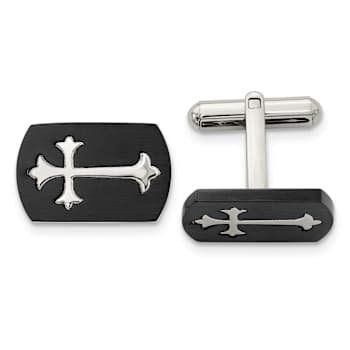 Stainless Steel Brushed and Polished Black Ion Plated Cross Cuff Links
