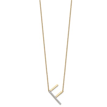 14k Yellow Gold and Rhodium Over 14k Yellow Gold Sideways Diamond
Initial F Pendant 18 Inch Necklace