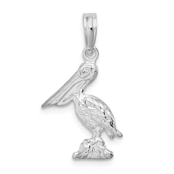 Rhodium Over Sterling Silver Polished 3D Pelican Pendant