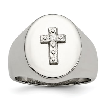 White Cubic Zirconia Stainless Steel Polished with Sterling Silver Cross
Men's Signet Ring