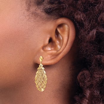 14K Yellow Gold Polished Diamond-cut Post Dangle Earrings