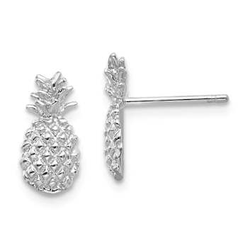 Rhodium Over 14K White Gold Polished and Textured Pineapple Stud Earrings