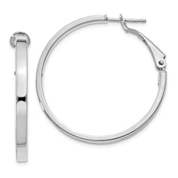 Rhodium Over 14k White Gold Polished 1 3/8" Square Tube Round Hoop Earrings