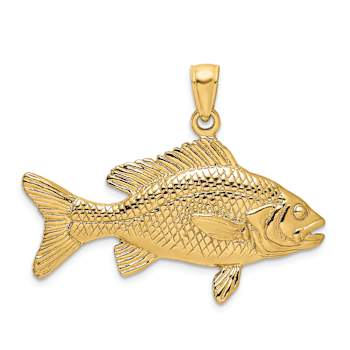 14k Yellow Gold 3D Textured Red Snapper Fish Charm