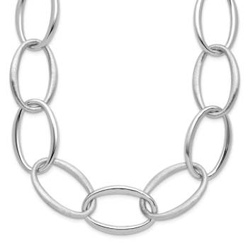 Rhodium Over Sterling Silver 18mm Oval Link 20 inch Necklace