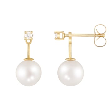 White Cultured Freshwater Pearl 14k Yellow Gold Earrings 8-8.5mm