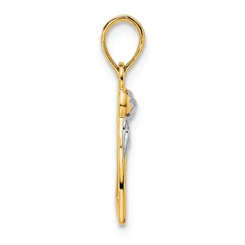 14k Two-tone Gold Diamond-cut Angel Holding Heart Pendant