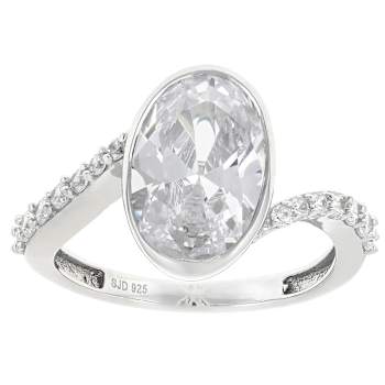 Bezel Set Oval CZ Bypass Ring In Sterling Silver