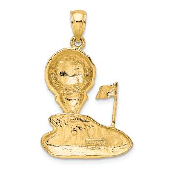 14k Yellow Gold Solid Polished and Textured Open-backed Golf pendant