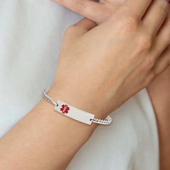 Stainless Steel Polished with Red Enamel 8.75-inch Medical ID Bracelet