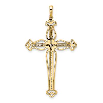 14K Two-tone Gold  Diamond Fancy Budded Cross Pendant