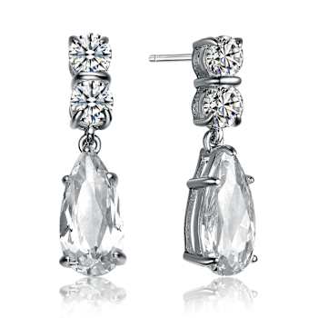 CZ Teardrop Drop Earrings In Sterling Silver