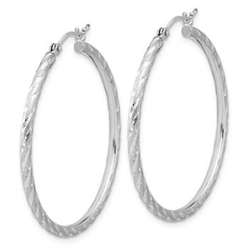 Rhodium Over 14k White Gold Polished, Satin and Diamond-Cut 1 3/8"
Hoop Earrings