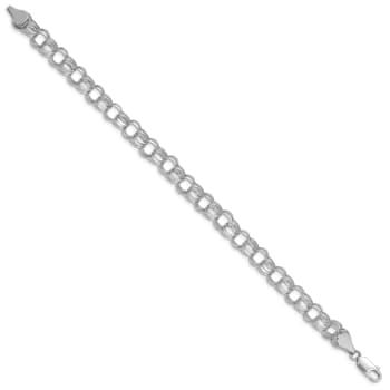 Rhodium Over 14k White Gold Lite 7mm Diamond-Cut Triple Link Charm Bracelet