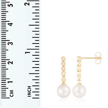 White Cultured Freshwater Pearl 14k Yellow Gold Earrings 7-7.5mm