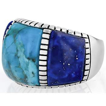 Turquoise And Lapis Lazuli Inlay Ring In Sterling Silver