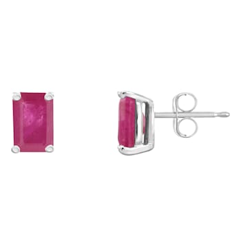 6x4mm Emerald Cut Ruby 14k White Gold Stud Earrings