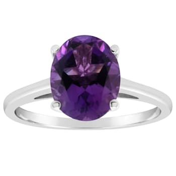 10x8mm Oval Amethyst Rhodium Over Sterling Silver Ring