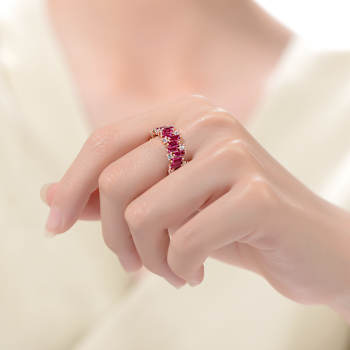 Ruby Color CZ Zig-Zag Band Ring In 18K Rose Gold Over Brass