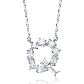 Initial Q Mixed Cut CZ Pendant Necklace In Sterling Silver 18 Inch