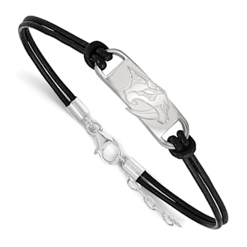 Rhodium Over Sterling Silver NHL LogoArt Nashville Predators Leather Bracelet