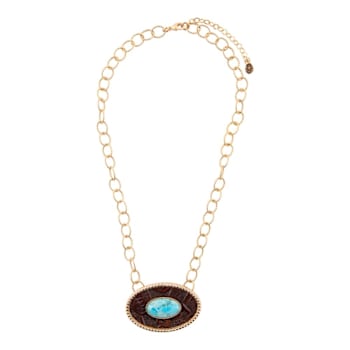 Barse Jewelry Composite Turquoise Rosette Leather & Gold Tone
Pendant With Chain