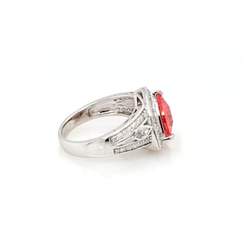 2.98 Cts Rhodochrosite and 0.54 Cts White Diamond Ring in 14K WG