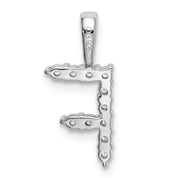 Rhodium Over 14K White Gold Lab Grown Diamond Letter F Initial Pendant
