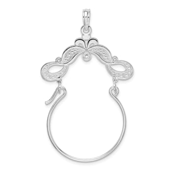 Sterling Silver Polished Beaded Scroll Design Charm Holder