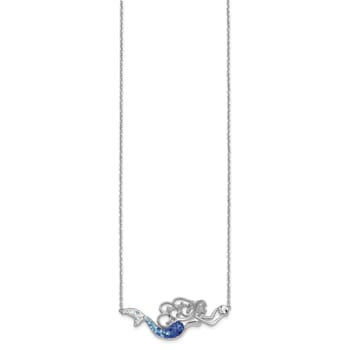 Rhodium Over Sterling Silver Crystal Mermaid 18.5 + 1 Inch Extension Necklace