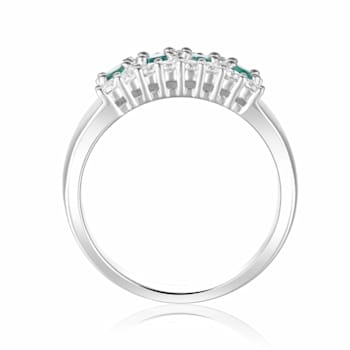 Oval Emerald and Round Moissanite Sterling Silver Wide Band Ring