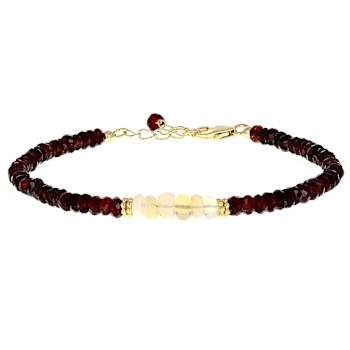 Garnet And Opal Beaded Bracelet In 18K Gold Over Sterling Silver