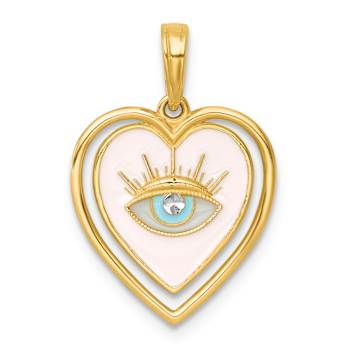 14K Two-tone Gold Polished Multi Color Enamel Eye In Heart Charm