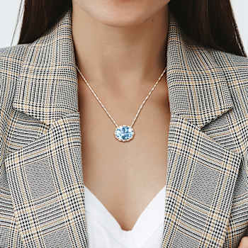 Sky Blue Topaz & Diamond 14K White Gold Pendant With Chain 24.88ctw
