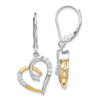 14K Yellow and White Gold Lab Grown Diamond Heart Leverback Earrings