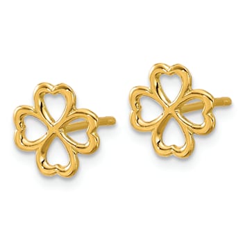 14k Yellow Gold 9.75mm Polished 4-Leaf Clover Stud Earrings
