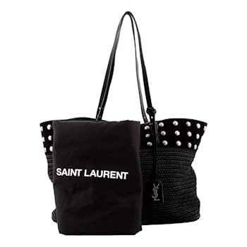 Saint Laurent Boucle Studded Black Raffia Leather Shopping Tote
