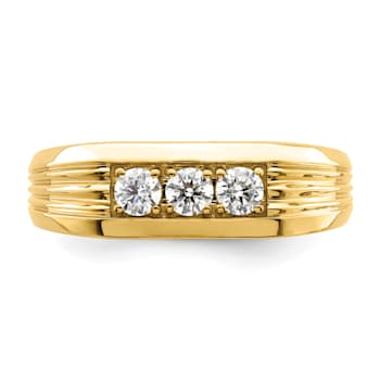 14K Yellow Gold 3-Stone Diamond Men's Ring 0.49ctw