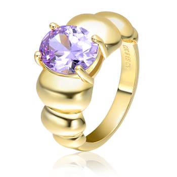 Amethyst Color CZ Oval Cocktail Ring In 14K Gold Over Brass