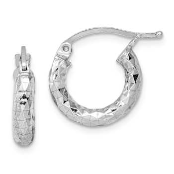 Rhodium Over Sterling Silver 3.00mm Diamond-cut Hoop Earrings