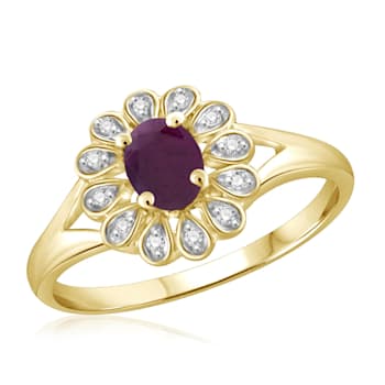 Red Ruby with White Diamond Accent 14K Gold Over Sterling Silver Ring 0.44ct