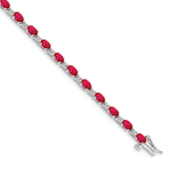 Rhodium Over 10k White Gold Diamond and Ruby Bracelet