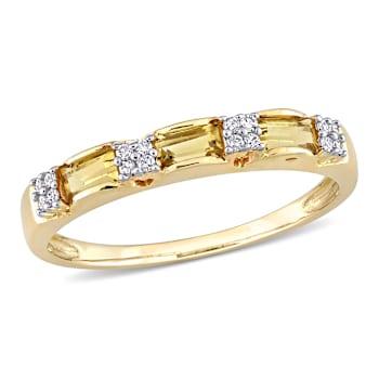 Citrine and Diamond 10K Yellow Gold Eternity Ring 0.43ctw
