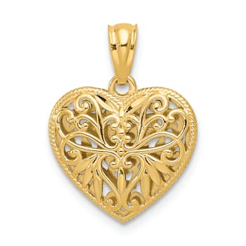 14k Yellow Gold and 14k White Gold Polished and Diamond-Cut Reversible
Heart Pendant