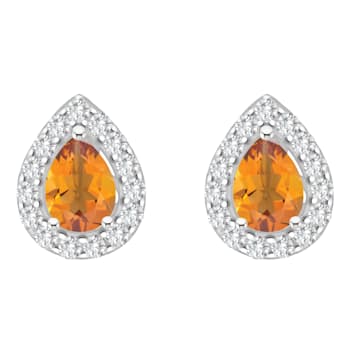 8x5mm Pear Shape Citrine And White Topaz Accent Rhodium Over Sterling
Silver Halo Stud Earrings