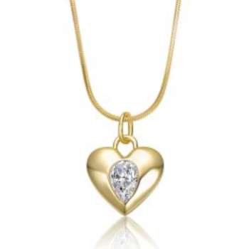 CZ Heart Pendant In 14K Gold Over Brass