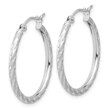 Rhodium Over 14k White Gold Polished, Satin and Diamond-Cut 1 1/16"
Hoop Earrings