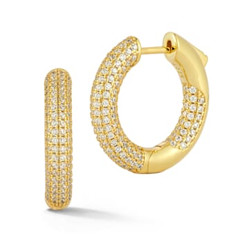 Rachel Zoe Pave Inside-Out Round Hoop Earrings in 14K Gold Over Sterling Silver